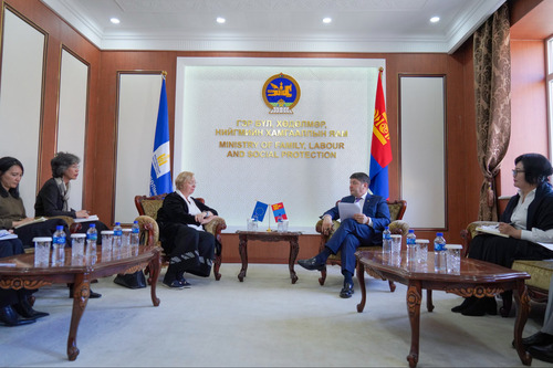 ГЭР БҮЛ, ХӨДӨЛМӨР, НИЙГМИЙН ХАМГААЛЛЫН САЙД Т.АУБАКИР ЕВРОПЫН ХОЛБООНЫ ЭЛЧИН САЙД ИНА МАРЧЮЛЁНИТЕГ ХҮЛЭЭН АВЧ УУЛЗЛАА